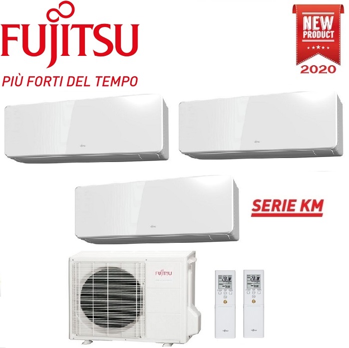 CLIMATIZZATORE FUJITSU TRIAL SPLIT PARETE INVERTER SERIE KM 9000+9000+9000 BTU R-32:    Multi split Fujitsu inverter composto da 3x ASYG09KMCC con unità esterna AOYG24KBTA3